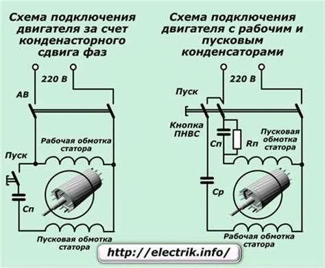Разновидности схем подключения однофазного двигателя с конденсатором
